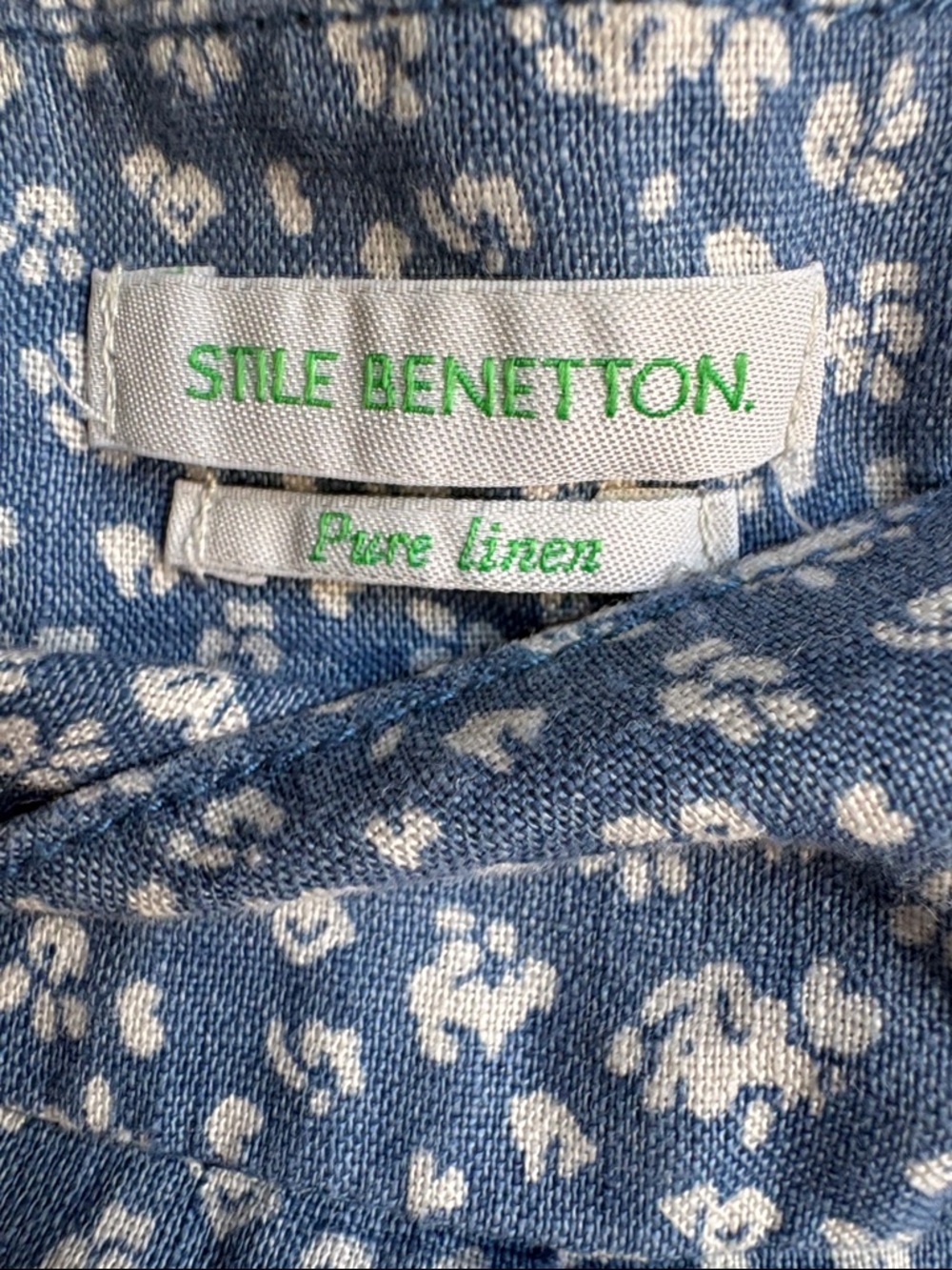 Pure linen United Colors Of Benetton Blue Ditsy Floral High-Waist Shorts size 4 - Picture 2 of 8